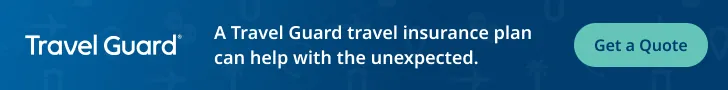 Travel Guard banner: children covered at no additional cost